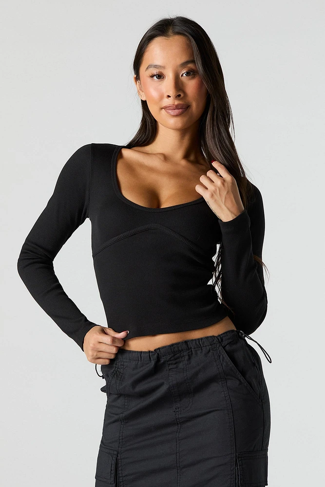 Ribbed Bustier Long Sleeve Top