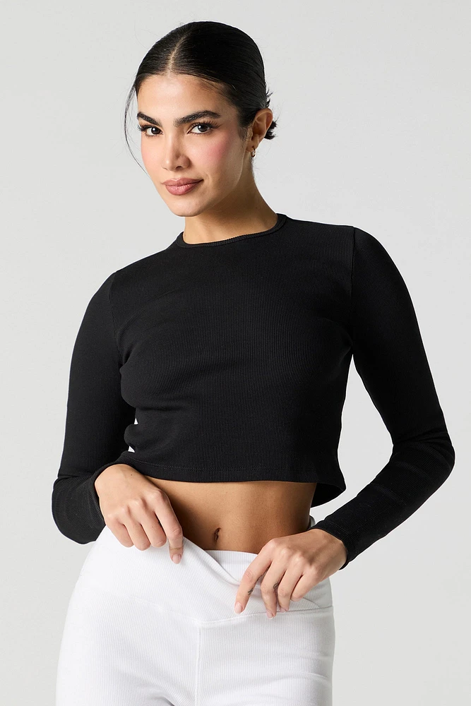 Ribbed Cropped Long Sleeve Top