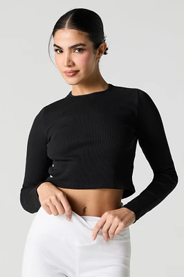 Ribbed Cropped Long Sleeve Top