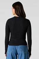 Waffle Knit Henley Long Sleeve Top