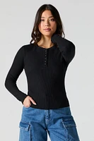 Waffle Knit Henley Long Sleeve Top