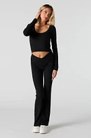 Ribbed Scoop Neck Long Sleeve Top