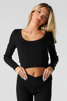 Ribbed Scoop Neck Long Sleeve Top