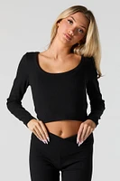 Ribbed Scoop Neck Long Sleeve Top