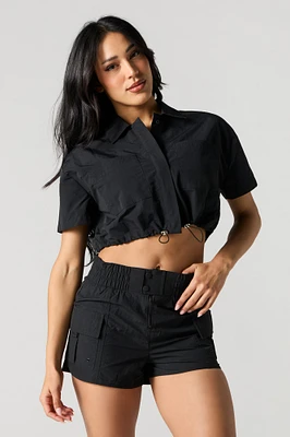 Nylon Collared Crop Top