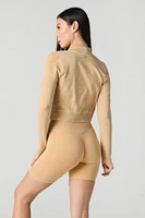 Active Washed Zip-Up Long Sleeve Top