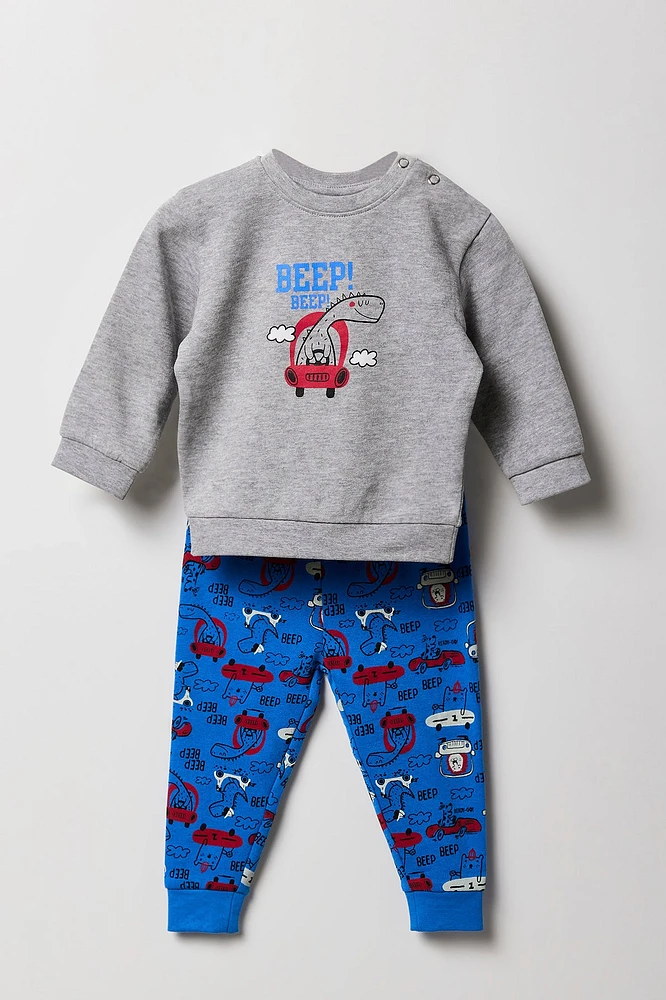 Baby Dino Driver Fleece Sweatshirt & Jogger 2 Piece Set