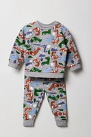 Baby Dino Print Fleece Sweatshirt & Jogger 2 Piece Set