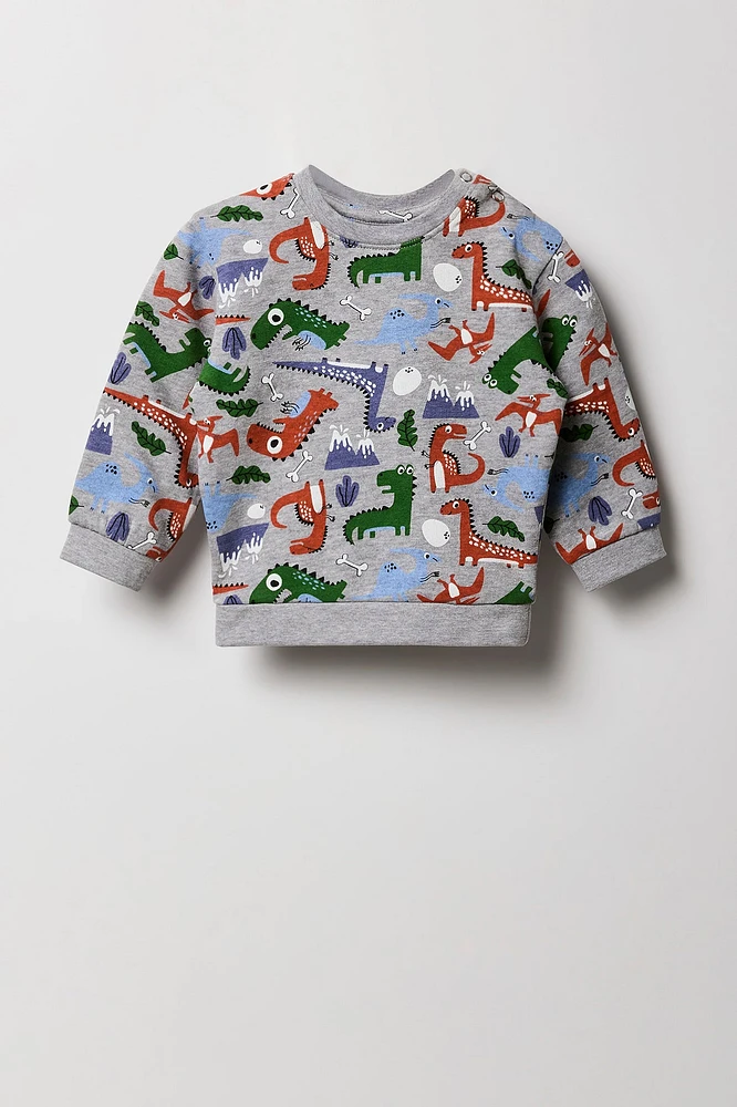 Baby Dino Print Fleece Sweatshirt & Jogger 2 Piece Set