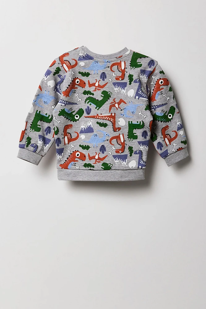 Baby Dino Print Fleece Sweatshirt & Jogger 2 Piece Set