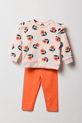 Ensemble deux piÃ¨ces legging et chandail en molleton Ã  imprimÃ© floral pour bÃ©bÃ©s