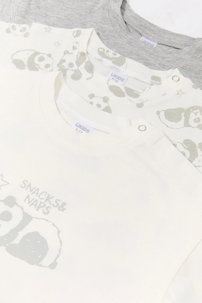 Baby Panda Graphic Snap Collar T-Shirt (3 Pack)
