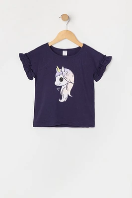 Toddler Girl Unicorn Graphic Ruffle Sleeve T-Shirt