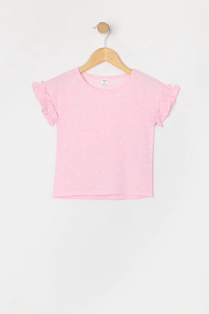 Toddler Girl Polka Dot Print Ruffle Sleeve T-Shirt