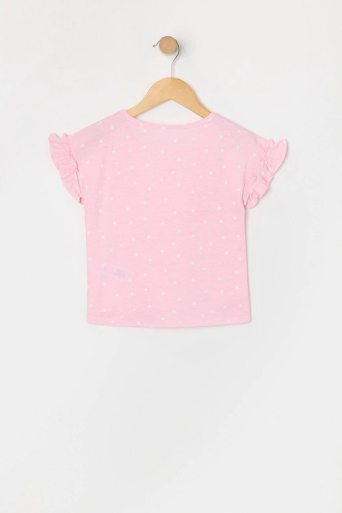 Toddler Girl Polka Dot Print Ruffle Sleeve T-Shirt