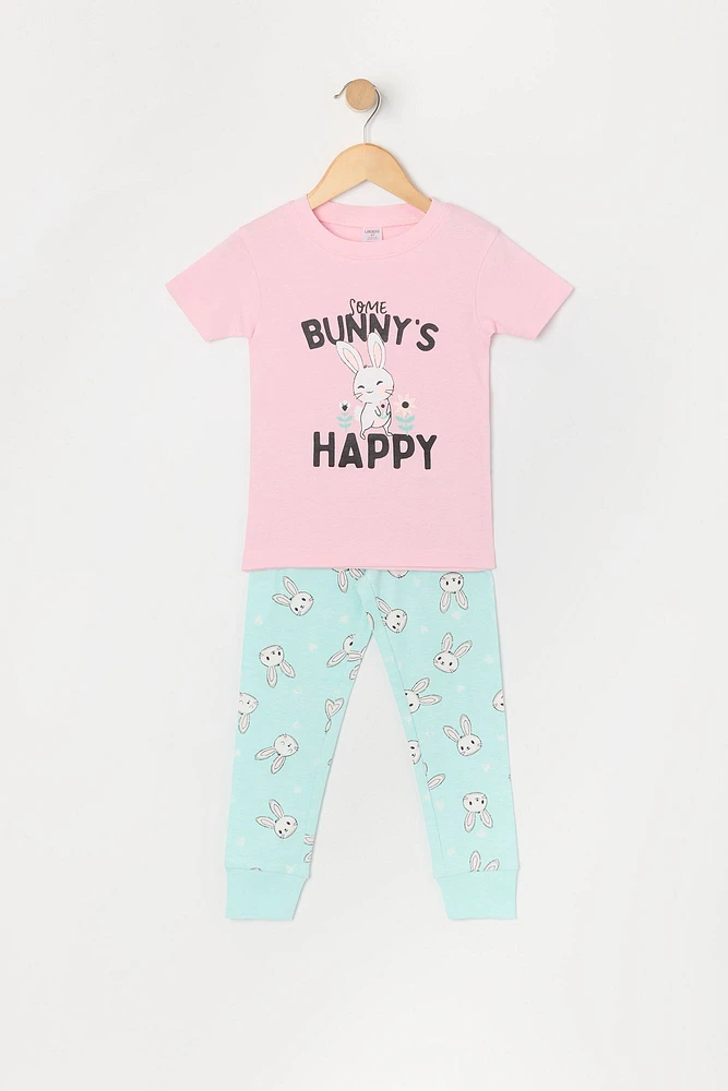Toddler Girl Happy Bunny 2 Piece Pajama Set