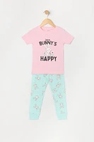 Toddler Girl Happy Bunny 2 Piece Pajama Set