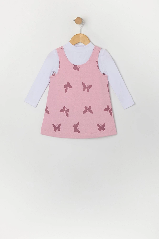 Ensemble avec robe et haut à manches longues en tricot motif Papillon pour bébé