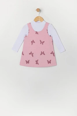 Ensemble avec robe et haut à manches longues en tricot motif Papillon pour bébé