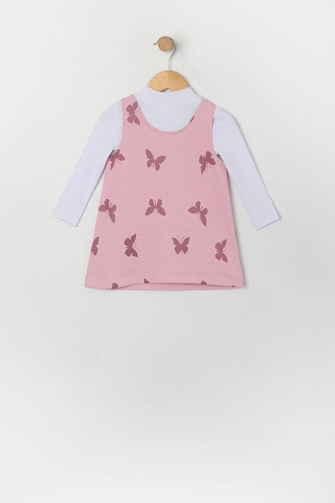 Ensemble avec robe et haut à manches longues en tricot motif Papillon pour bébé