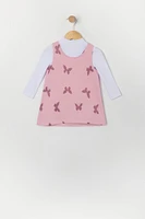 Ensemble avec robe et haut à manches longues en tricot motif Papillon pour bébé