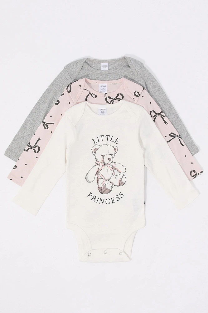 Baby Little Princess Graphic Long Sleeve Onesie (3 Pack)