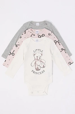 Baby Little Princess Graphic Long Sleeve Onesie (3 Pack)