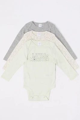 Baby Little Monster Graphic Long Sleeve Onesie (3 Pack)