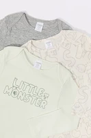 Combinaison à manches longues avec imprimé Little Monster pour bébé (Paquet de 3)