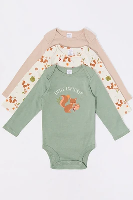 Baby Little Explorer Graphic Long Sleeve Onesie (3 Pack)