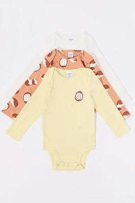 Baby Hedgehog Graphic Long Sleeve Onesie (3 Pack)