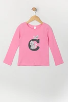 Toddler Girl Cat Graphic Long Sleeve Top