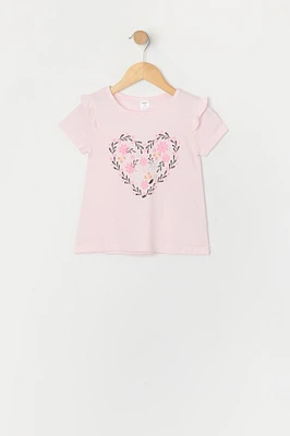 T-shirt à imprimé Floral Heart pour toute-petite