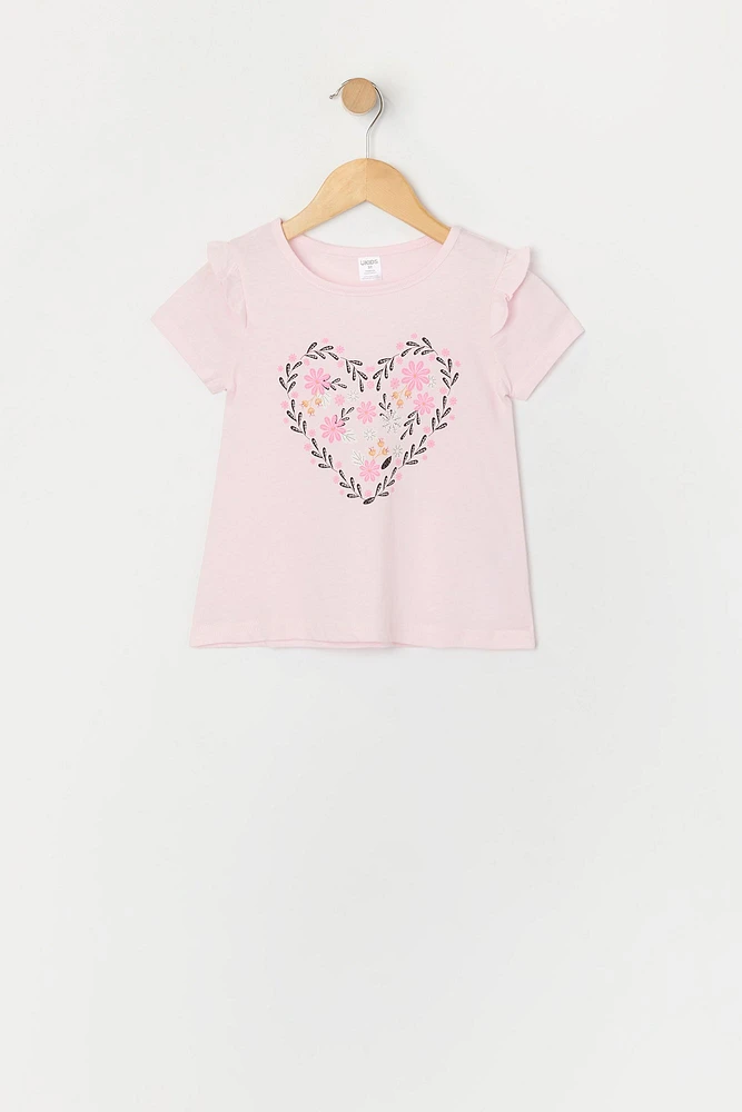 T-shirt à imprimé Floral Heart pour toute-petite