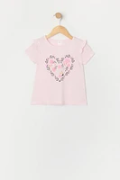 T-shirt à imprimé Floral Heart pour toute-petite