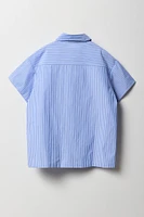 Girls Oversized Striped Button-Up Short Sleeve Top