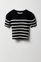 Girls Striped Ribbed Knit T-Shirt