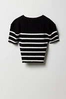 Girls Striped Ribbed Knit T-Shirt