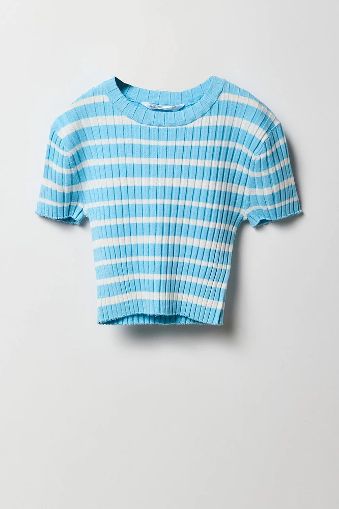 T-shirt en tricot côtelé rayé pour fille