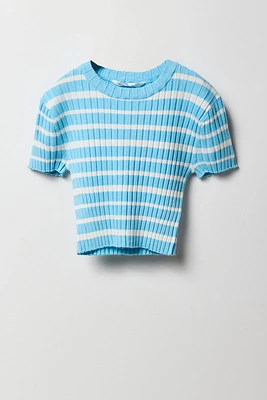 Girls Striped Ribbed Knit T-Shirt