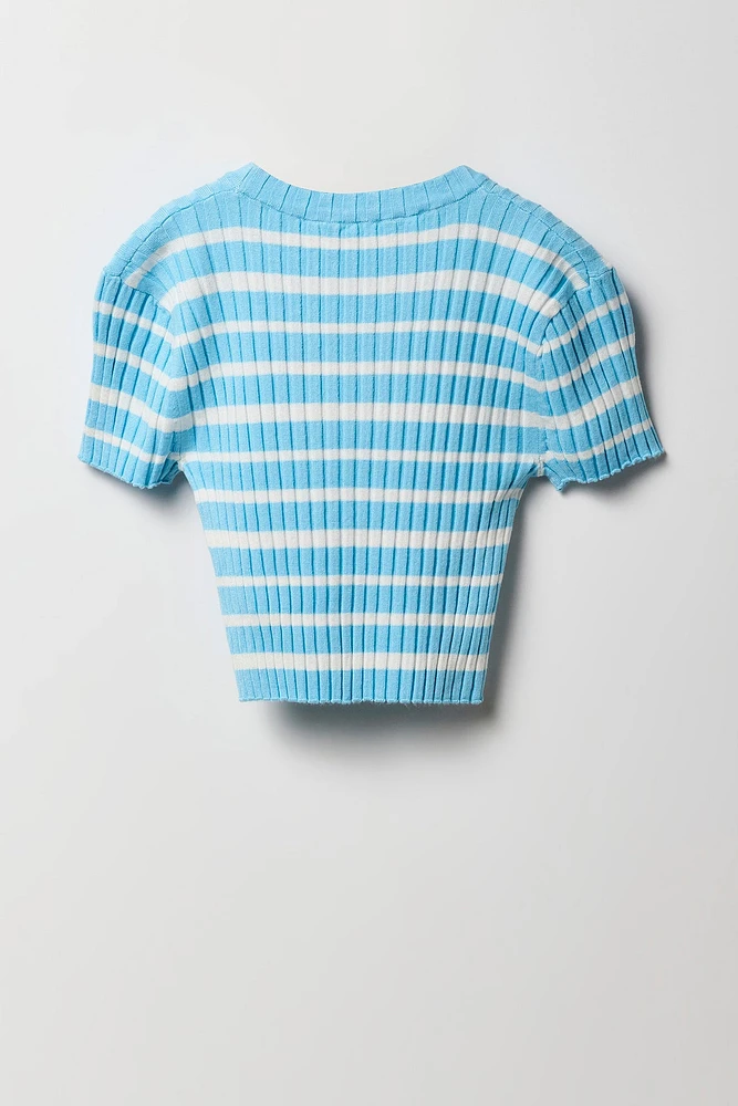 T-shirt en tricot côtelé rayé pour fille