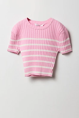 Girls Striped Ribbed Knit T-Shirt