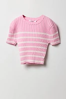 Girls Striped Ribbed Knit T-Shirt