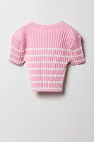 Girls Striped Ribbed Knit T-Shirt