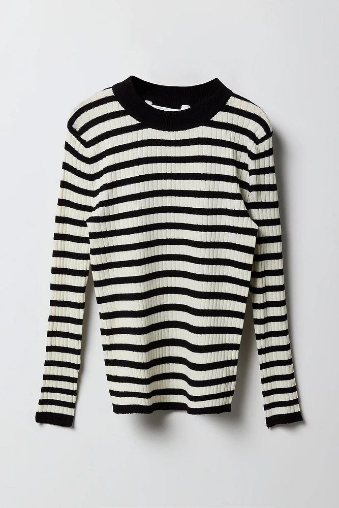 Girls Striped Ribbed Knit Sweater