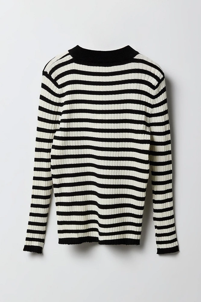 Girls Striped Ribbed Knit Sweater