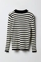 Girls Striped Ribbed Knit Sweater