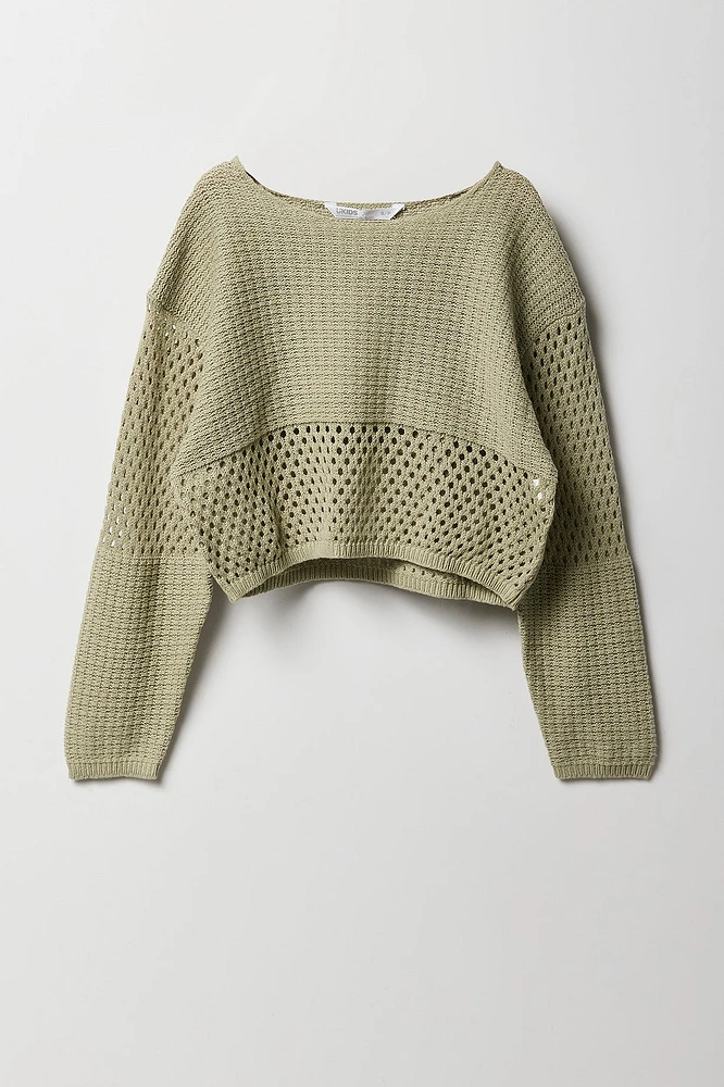 Girls Semi Open Knit Sweater