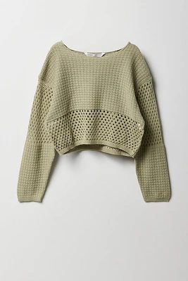 Girls Semi Open Knit Sweater