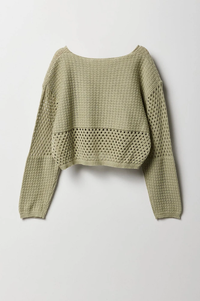 Girls Semi Open Knit Sweater